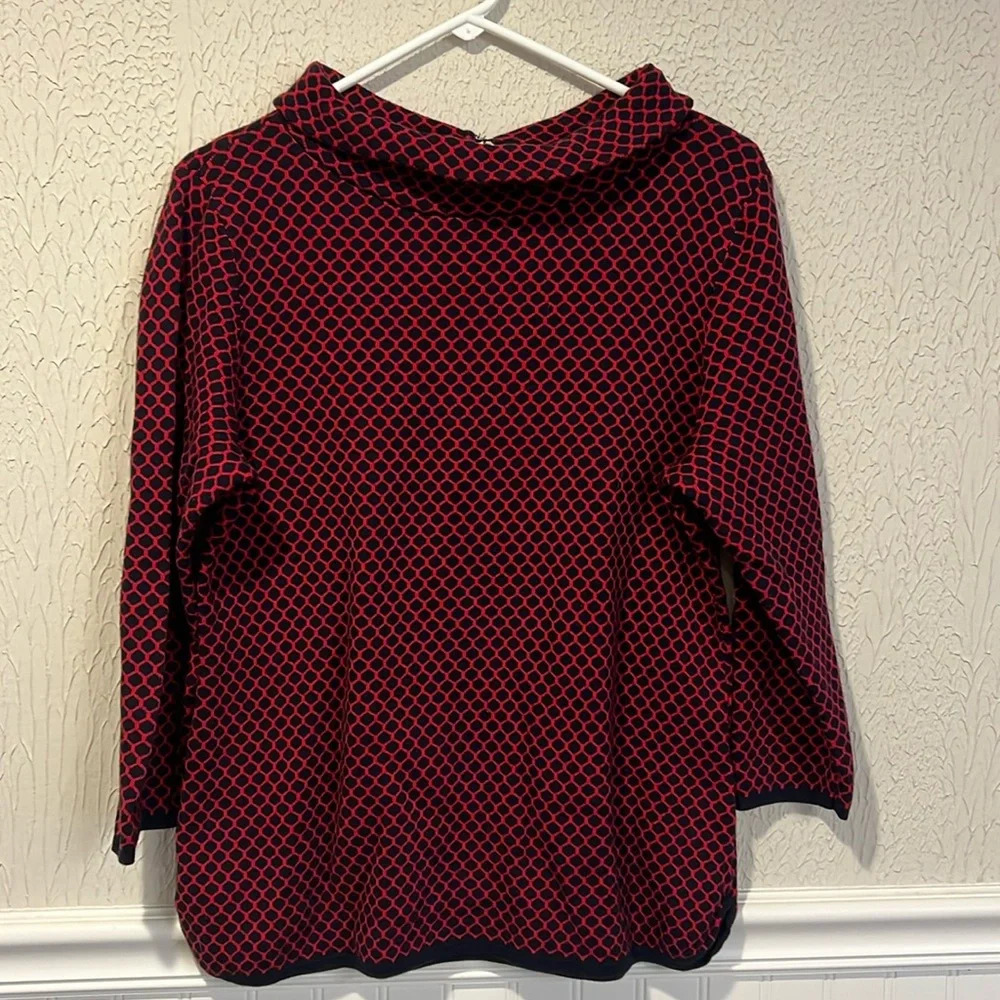 Talbots Red and Navy Hexagon pattern collared sweater size medium